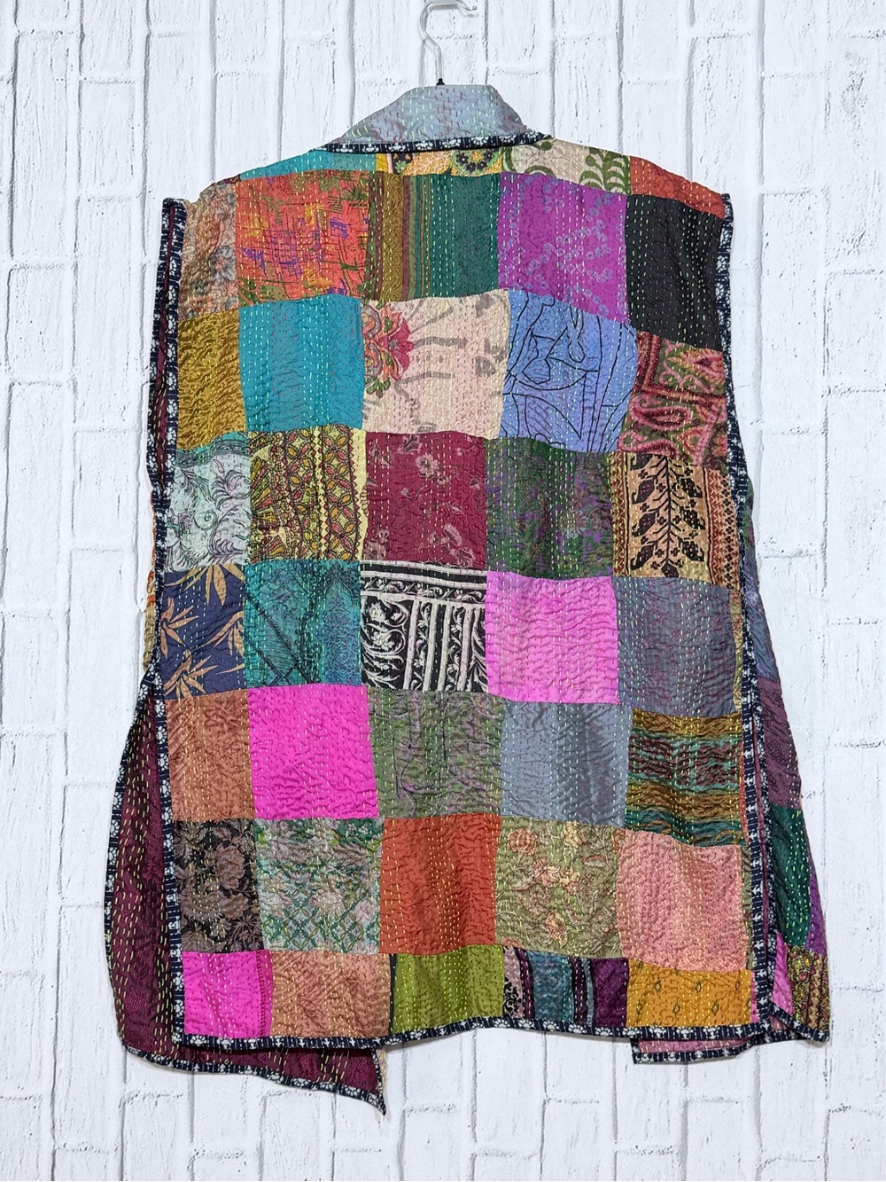 🌸 SéVya Handmade Silk Kantha Patchwork Long Vest NWT One Size - Picture 2 of 6
